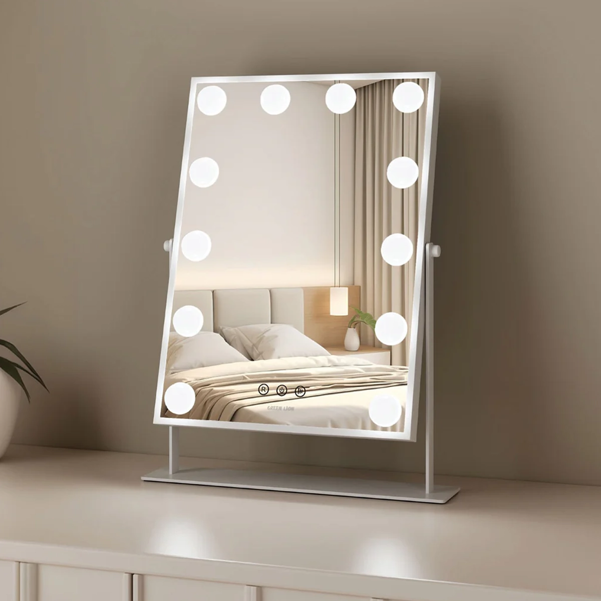 GREEN LION GLAM SHINE MAKEUP MIRROR 12 LED LIGHTS WHITE GNGLMAKE12WH thumbnail 2