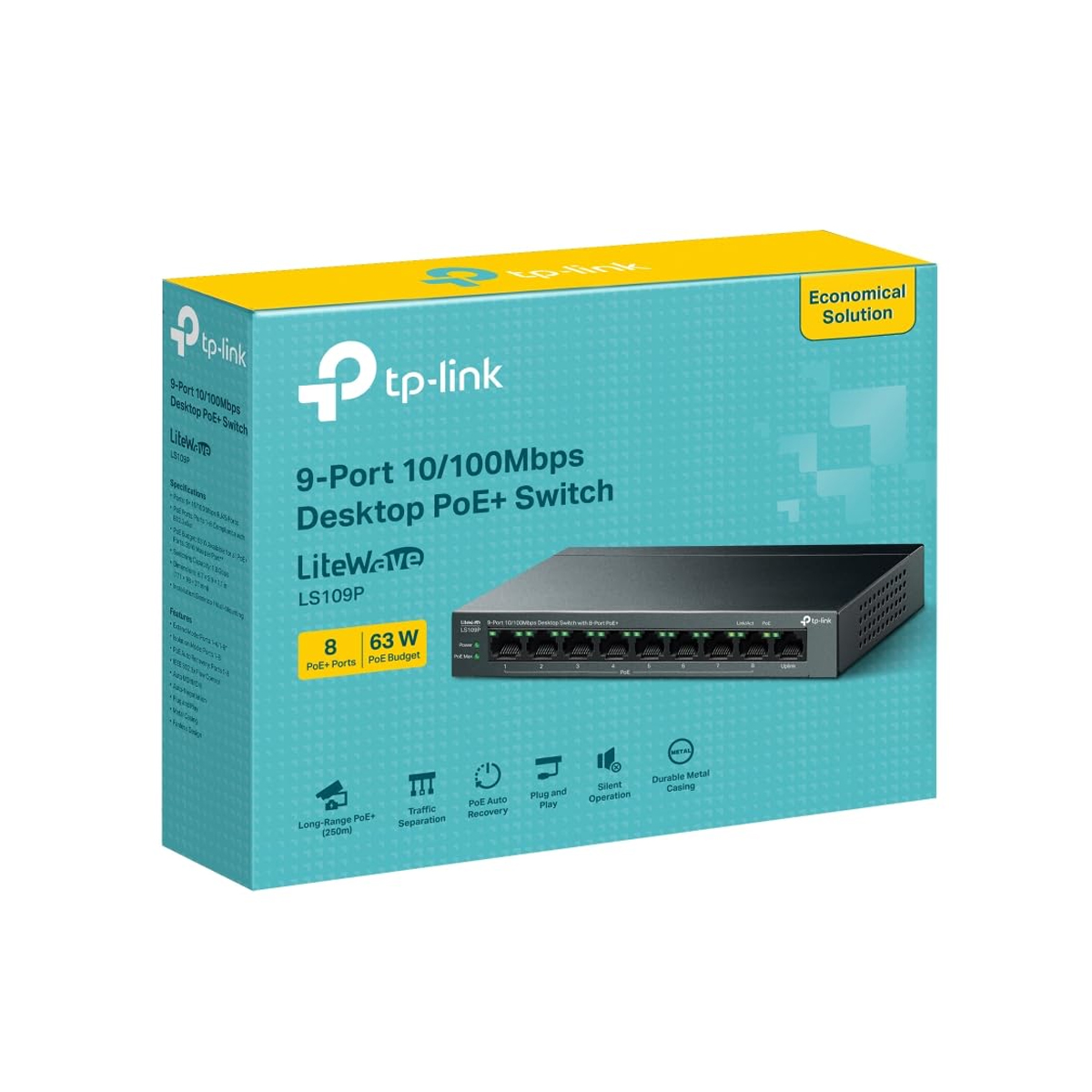 TPLINK LIGHTWAVE 9 PORT 10/100MBPS DESKTOP POE+ SWITCH LS109P thumbnail 4
