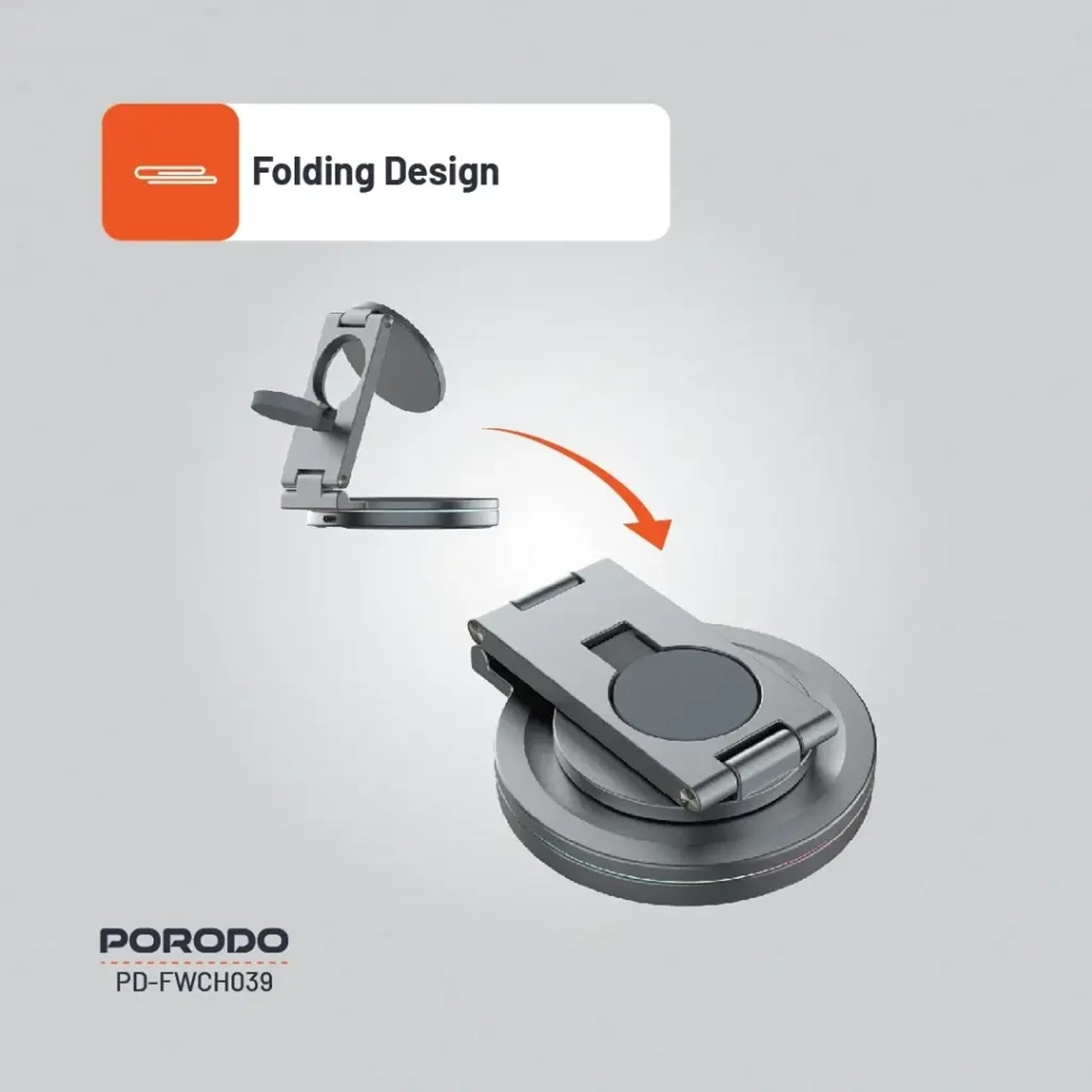 PORODO ROTATING BASE THREE DEVICE WIRELESS CHARGER GRAY PD-FWCH039-GY thumbnail 3