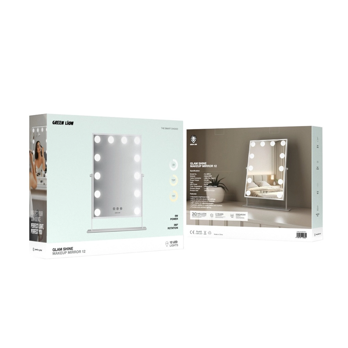 GREEN LION GLAM SHINE MAKEUP MIRROR 12 LED LIGHTS WHITE GNGLMAKE12WH thumbnail 3