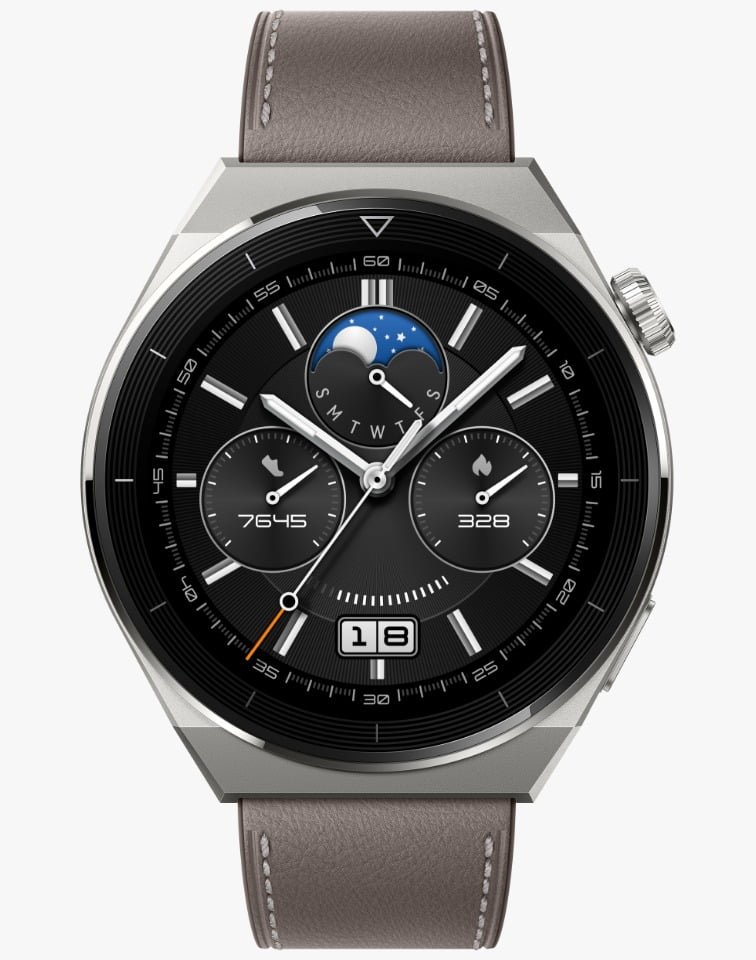 HUAWEI WATCH GT 3 PRO LIGHT TITANIUM CASE WITH GREY LEATHER STRAP ODN-B19