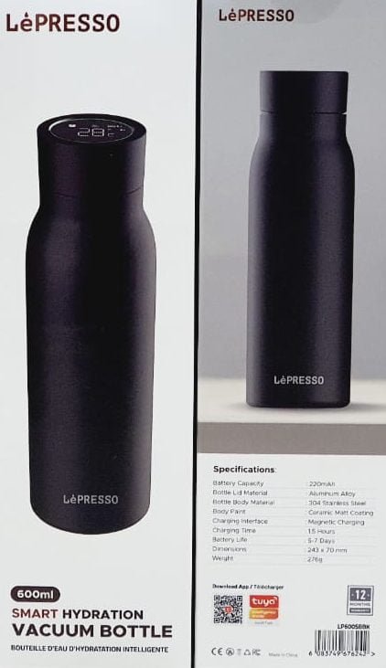 LEPRESSO SMART HYDRATION VACUUM BOTTLE 600ML LP600SBBK thumbnail 2