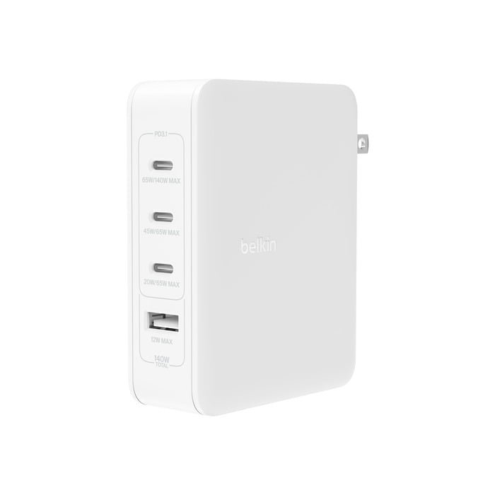 BELKIN BOOST CHARGE PRO 140W 4 PORT GAN WALL CHARGER WHITE WCH014BTWH
