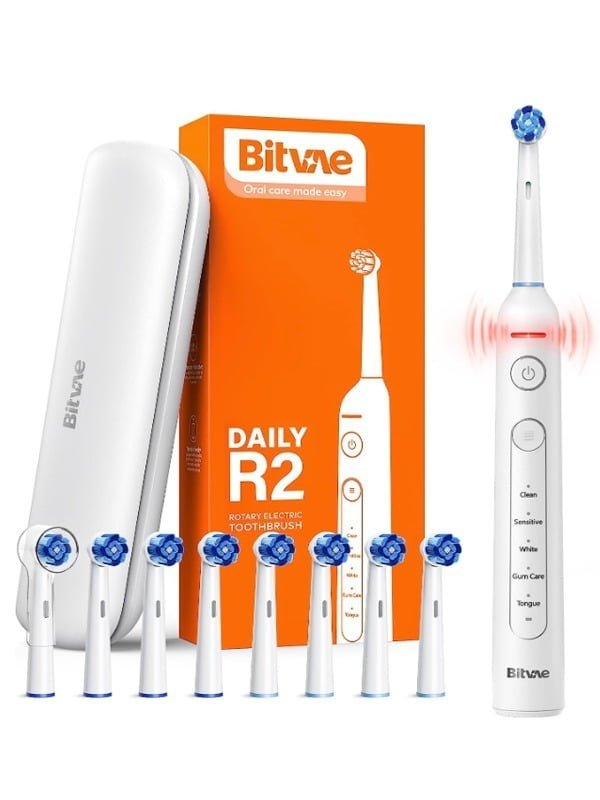 BITVAE TOOTH BRUSH WITH 8 HEADS +1 TRAVEL CASE AND 1 HEADCAP WHITE BV-R2