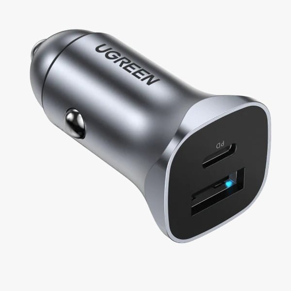 UGREEN DUAL USB ALL METAL PD3.0 + QC 3.0 CAR CAHRGER SPACE GRAY 30780