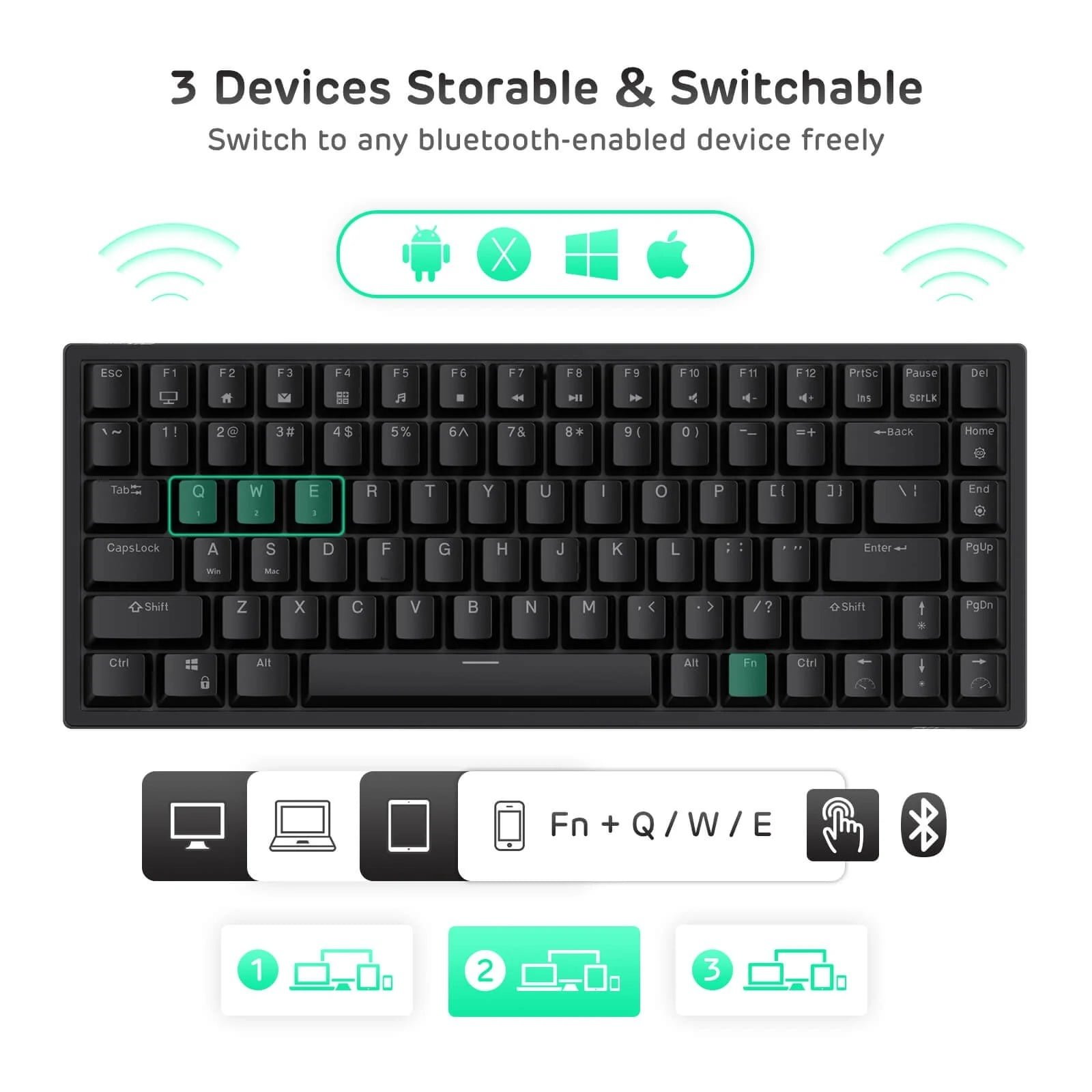 ROYAL KLUDGE GAMING KEYBOARD RGB TRI MODE HOT PLUG BROWN SWITCH BLACK RK84 thumbnail 3