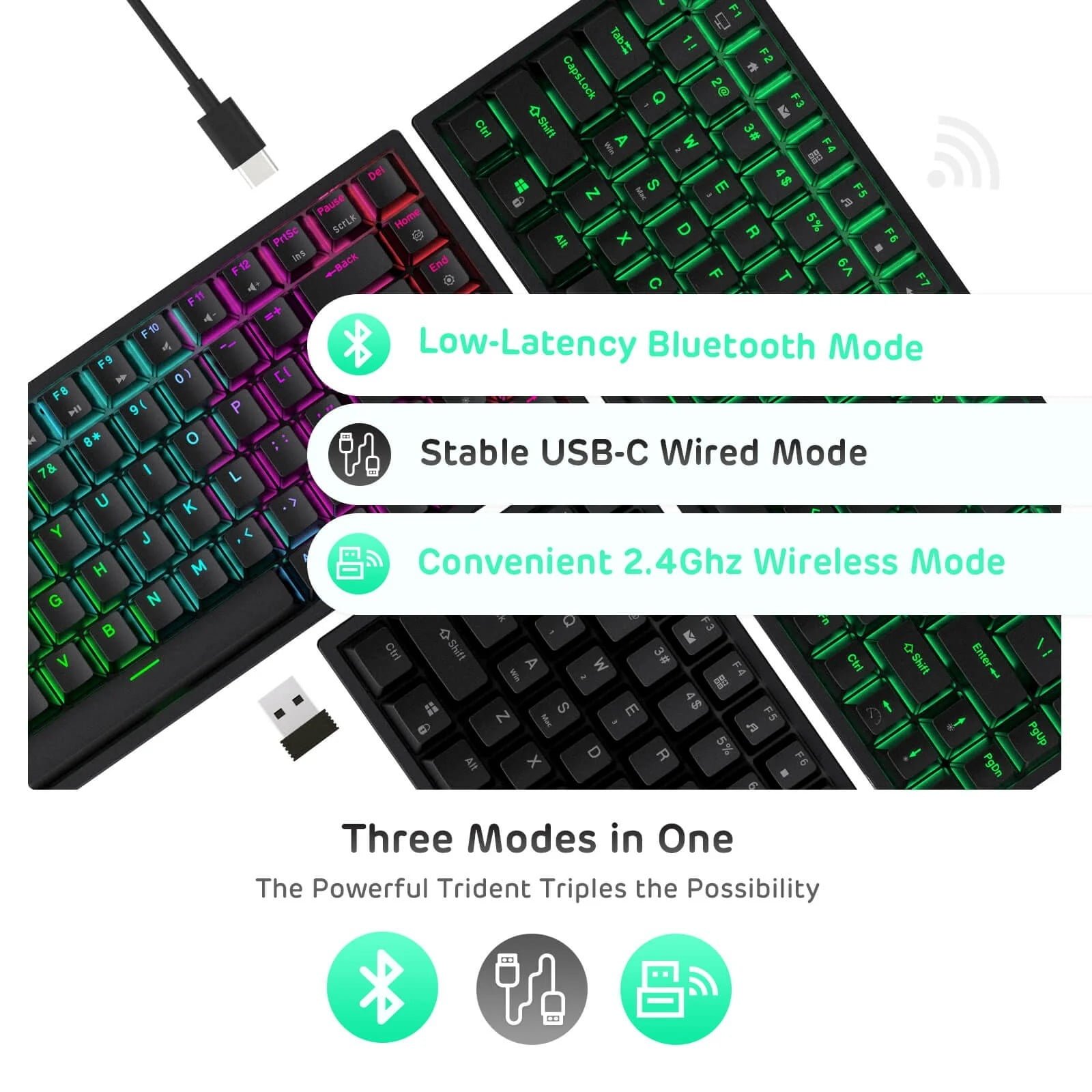 ROYAL KLUDGE GAMING KEYBOARD RGB TRI MODE HOT PLUG BROWN SWITCH BLACK RK84 thumbnail 8