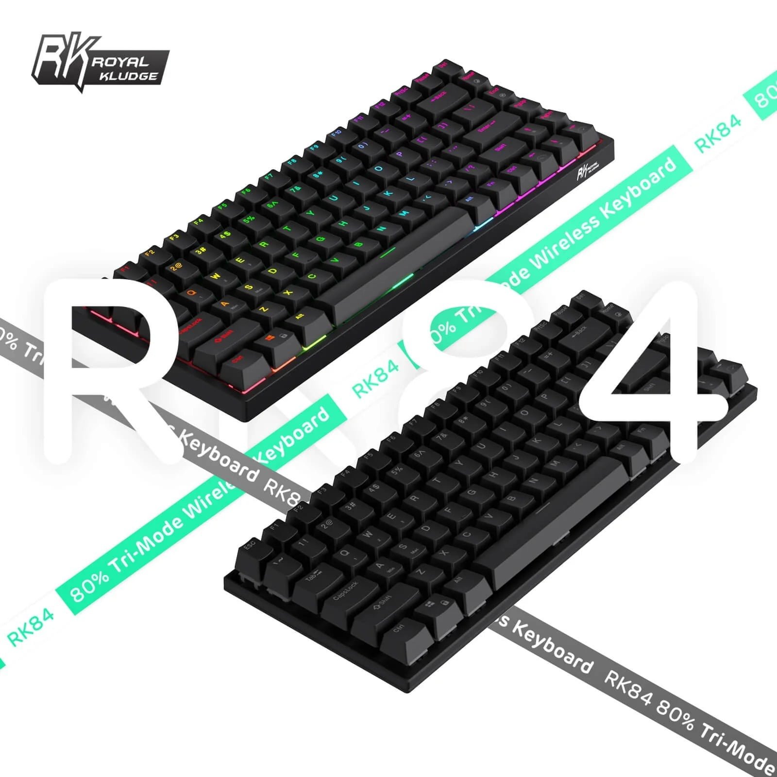 ROYAL KLUDGE GAMING KEYBOARD RGB TRI MODE HOT PLUG BROWN SWITCH BLACK RK84 thumbnail 7