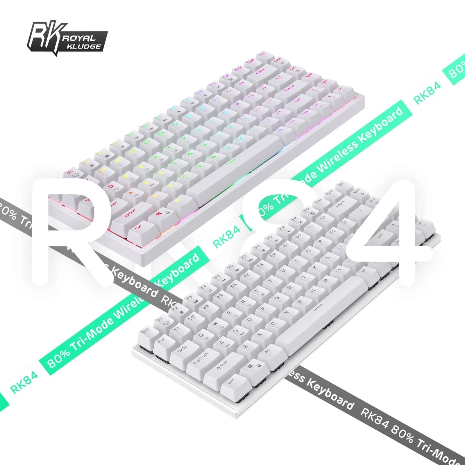 ROYAL KLUDGE GAMING KEYBOARD RGB TRI MODE HOT PLUG BLUE SWITCH WHITE RK84 thumbnail 6
