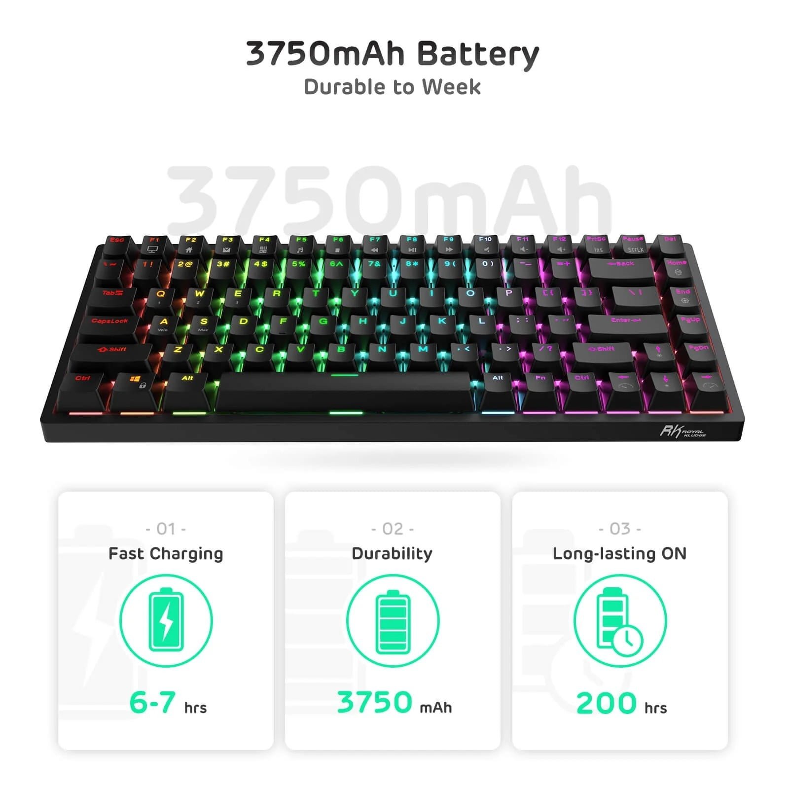 ROYAL KLUDGE GAMING KEYBOARD RGB TRI MODE HOT PLUG BROWN SWITCH BLACK RK84 thumbnail 5