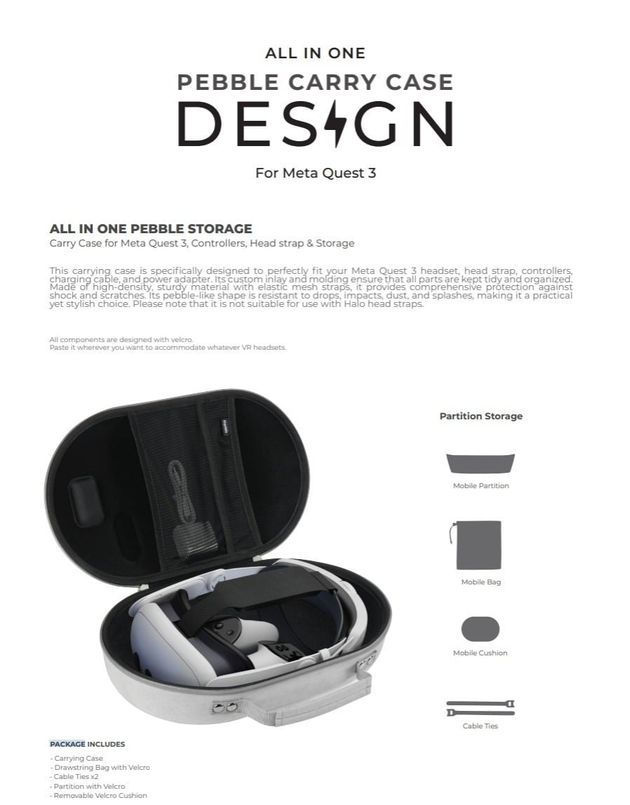 BLUPEBBLE ALL IN ONE PEBBLE CASE FOR META QUEST 3 WHITE BP-VRQ3PEBBAG-WH thumbnail 2