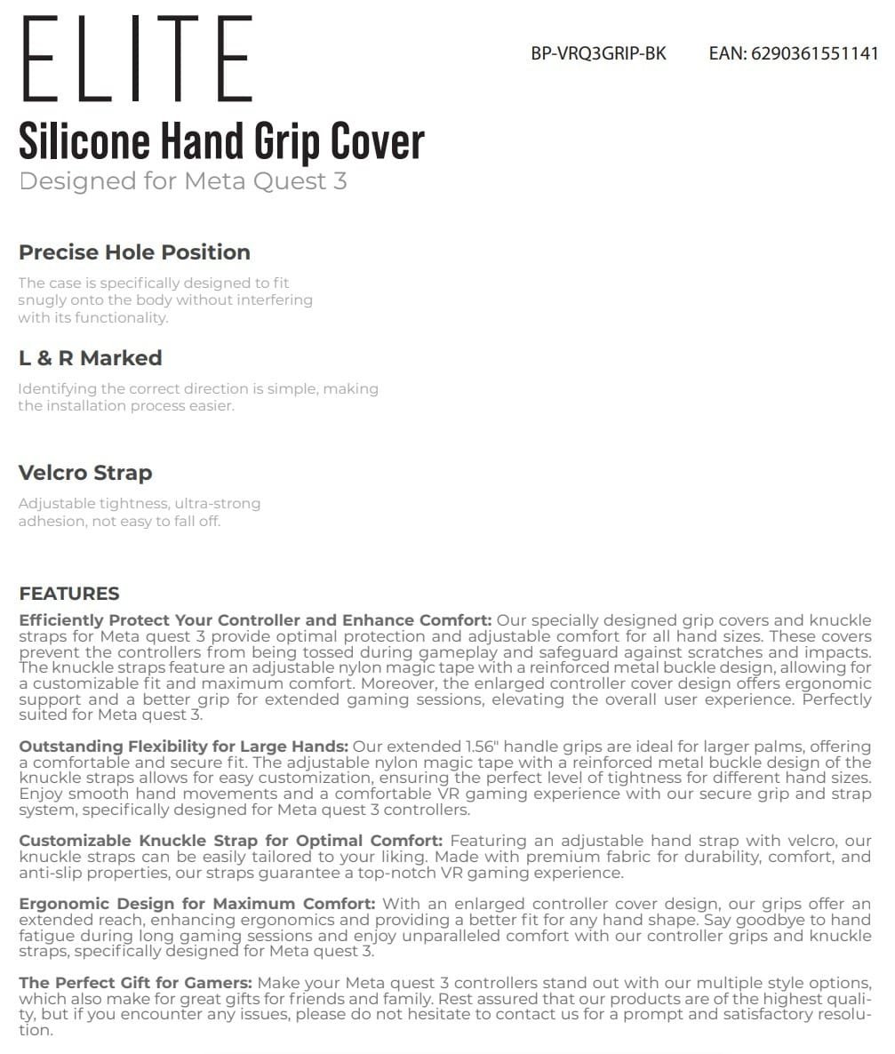 BLUPEBBLE ELITE SILICON HAND GRIP COVER FOR META QUEST 3 BLACK BP-VRQ3GRIP-BK thumbnail 8
