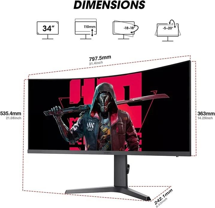 KOORUI 34-INCH WQHD 3840 X 1440 165HZ CURVED GAMING MONITOR 34E6UC thumbnail 9