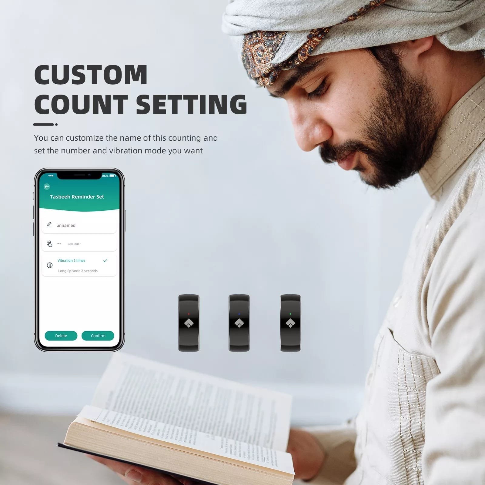 SMART TASBEEH RING BLACK QB708 thumbnail 6