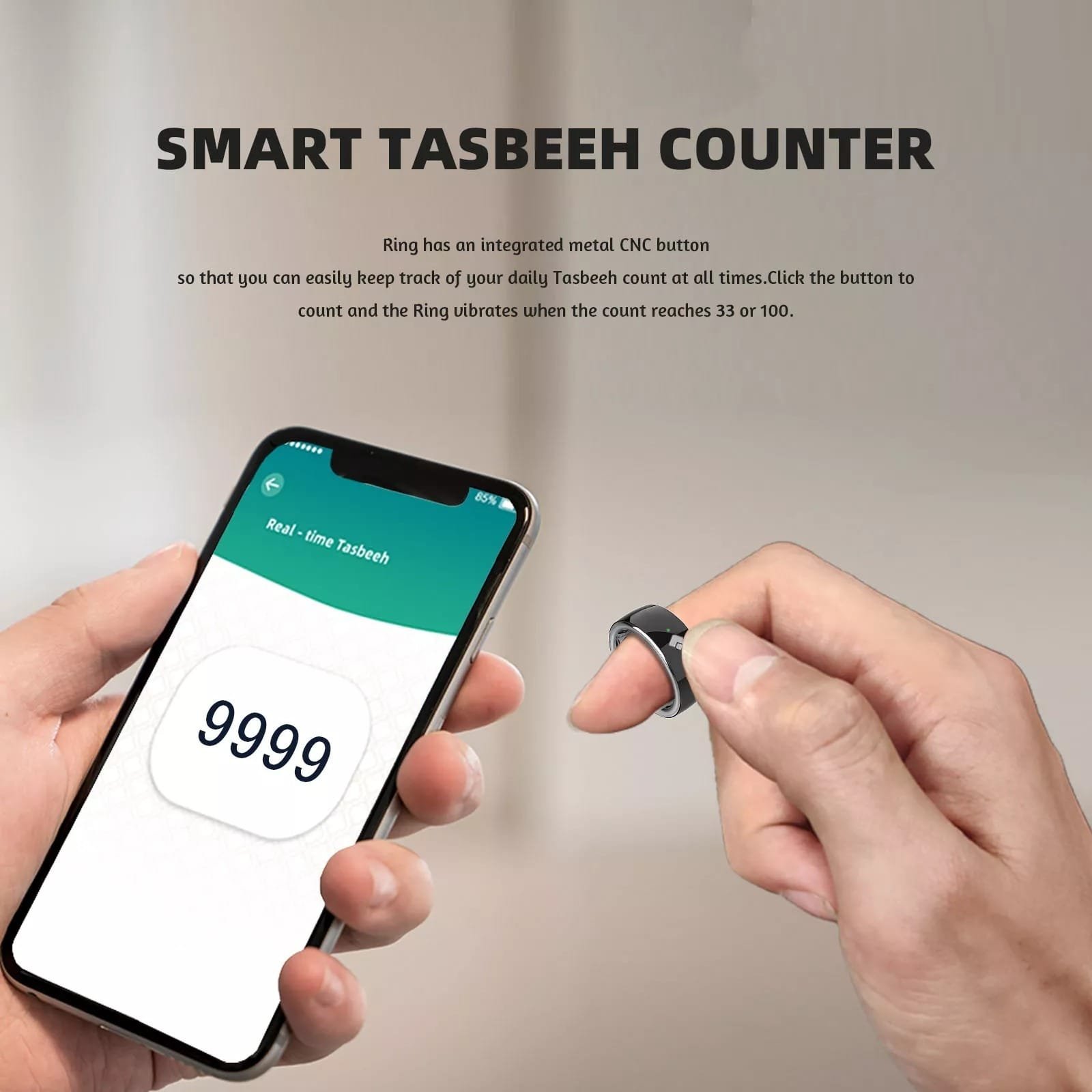 SMART TASBEEH RING BLACK QB708 thumbnail 4
