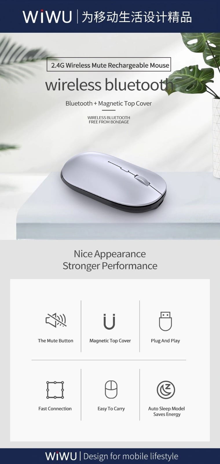 WIWU WIMICE LITE WIRELESS DUAL MODE MOUSE BLACK WM104 thumbnail 3