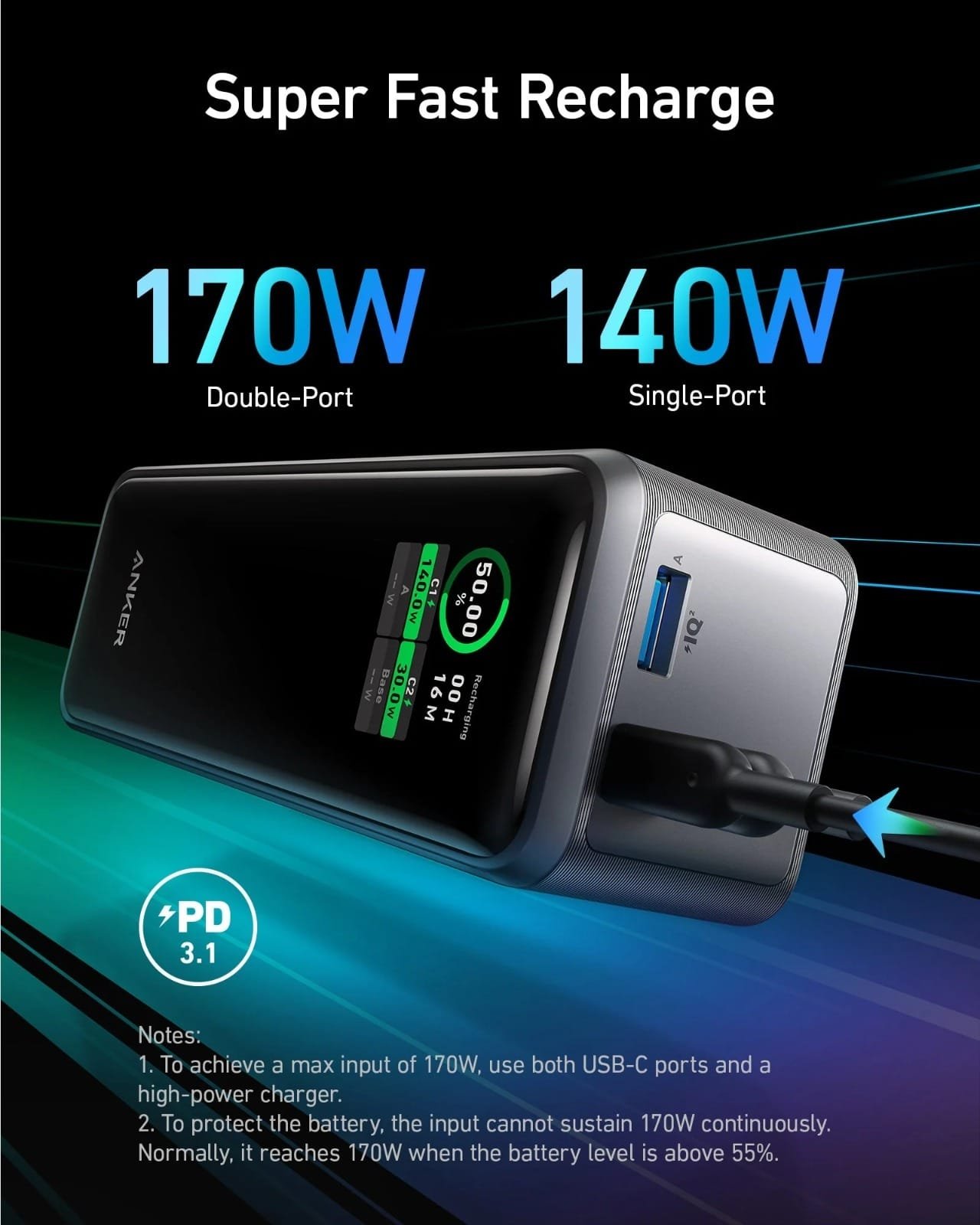 ANKER PRIME 27650 MAH 250W POWER BANK BLACK A1340011 thumbnail 3