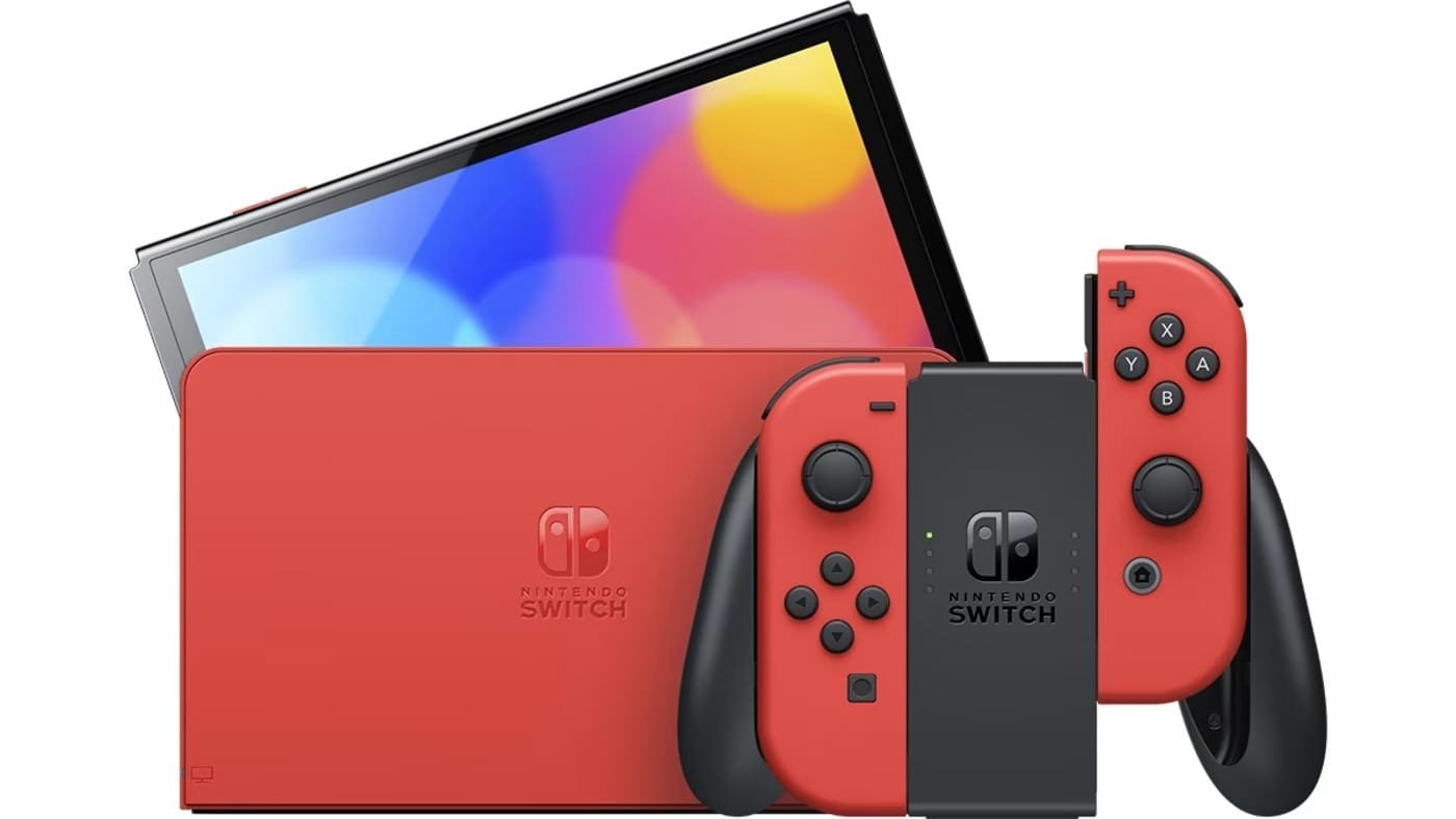 NINTENDO SWITCH OLED CONSOLE WITH BLACK-RED JOY-CON