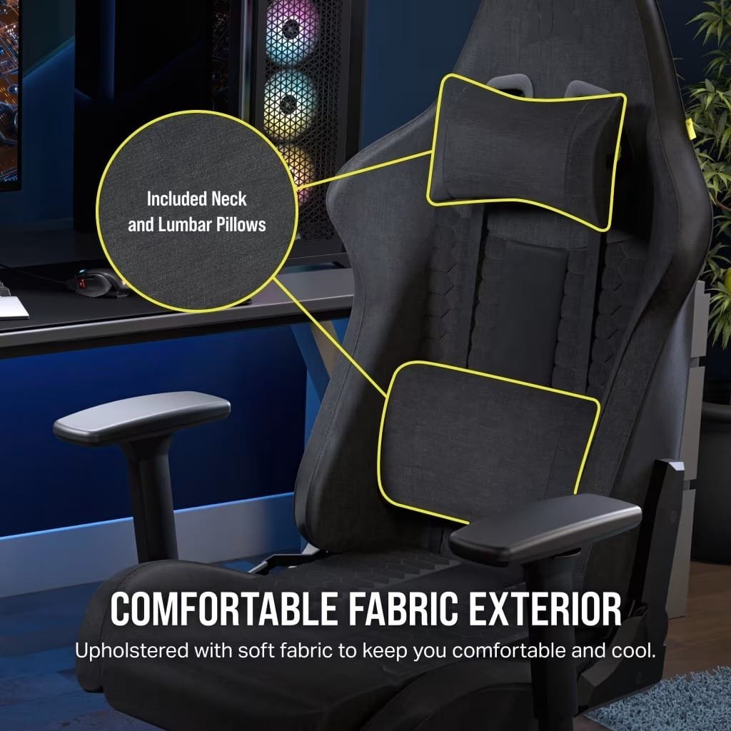 CORSAIR TC100 RELAXED GAMING CHAIR FABRIC GRAY COR-CHAIR-TC100-FBRC-GRY thumbnail 2