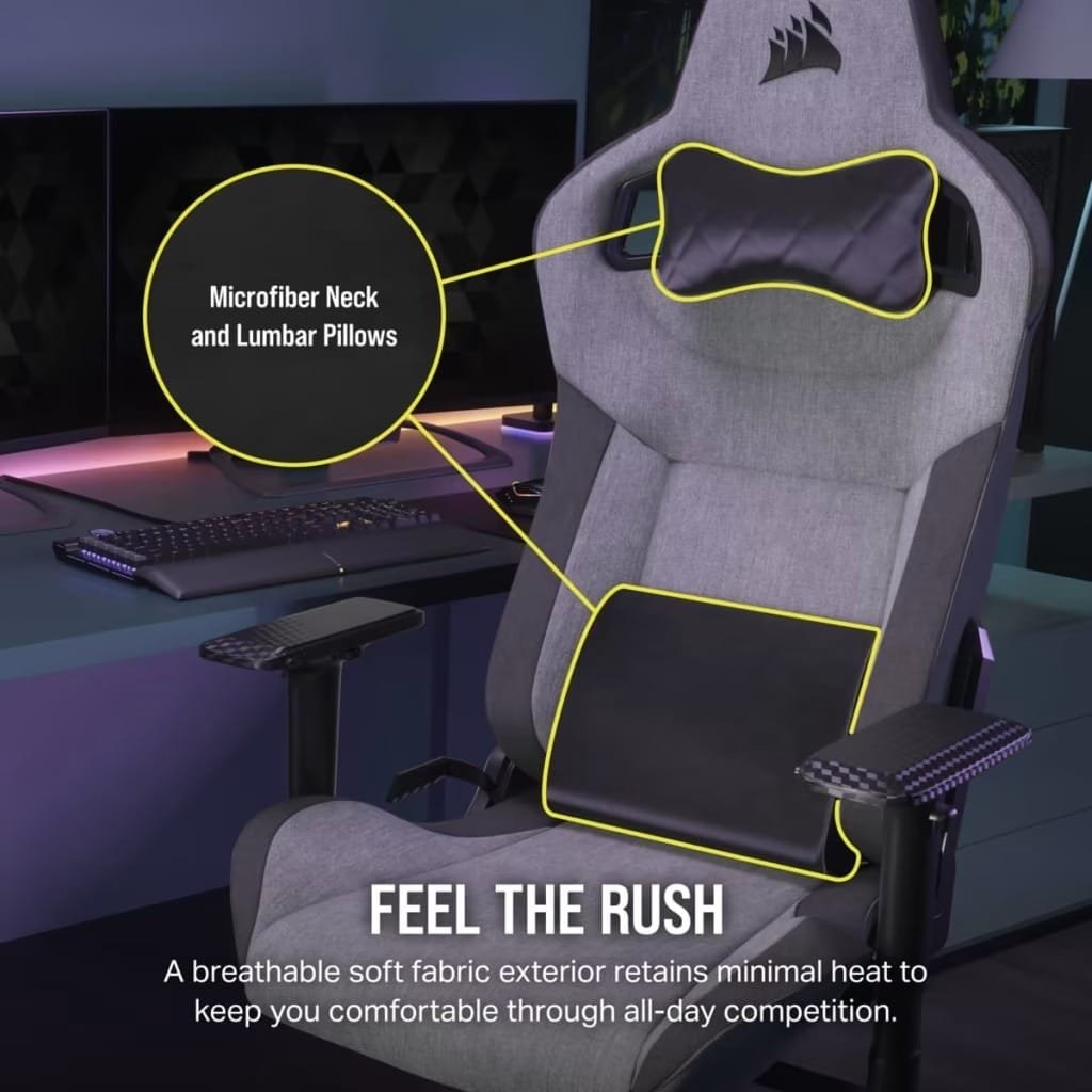 CORSAIR T3 RUSH GAMING CHAIR CHARCOAL GRAY COR-CHAIR-T3-GRY-CHAR thumbnail 2