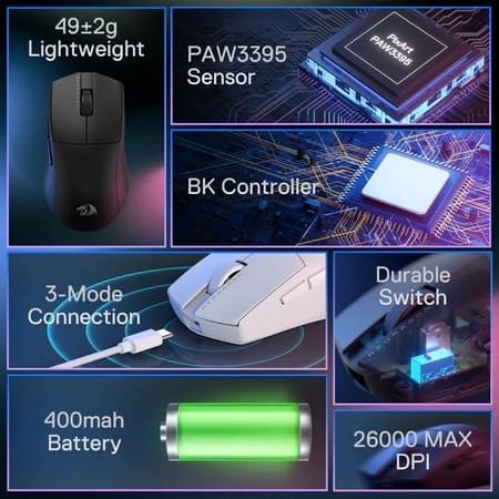 REDRAGON K1NG PRO WIRED/WIRELESS MOUSE BLACK M916-PRO thumbnail 2