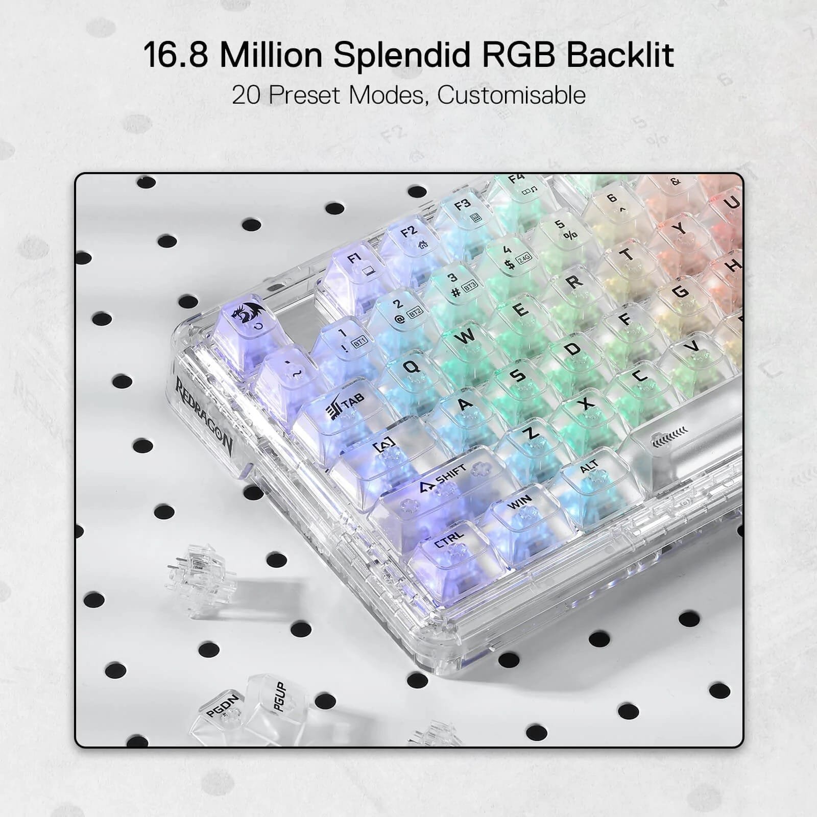 REDRAGON ELF PRO WIRELESS CRYSTAL 75% GASKET RGB GAMING KEYBOARD K649CT-RGB-PRO thumbnail 11