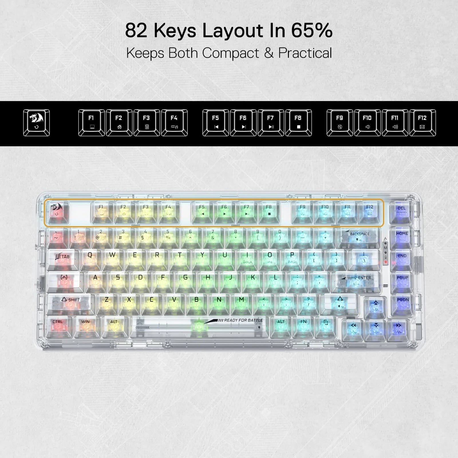 REDRAGON ELF PRO WIRELESS CRYSTAL 75% GASKET RGB GAMING KEYBOARD K649CT-RGB-PRO thumbnail 9