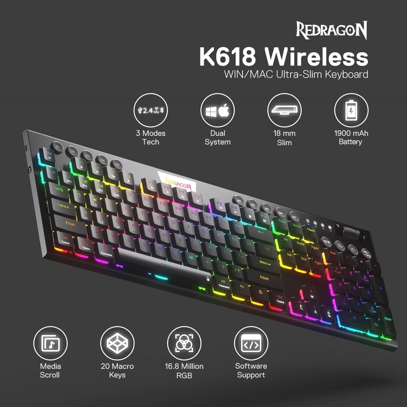 REDRAGON HORUS MECHANICAL KEYBOARD RED SWITCH K618-RGB thumbnail 17