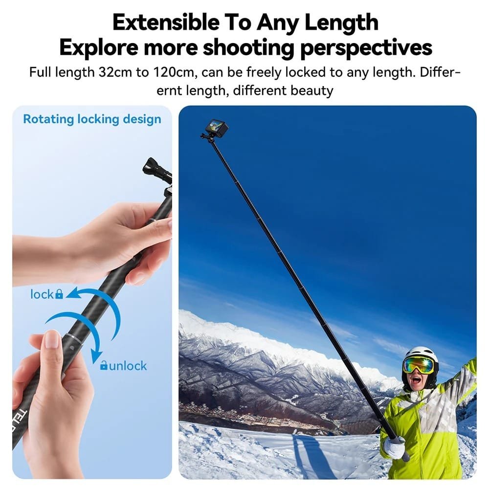TELESIN 2nd Gen 1.2 Meter Carbon Tube Selfie Stick GP-MNP-002: Capture Stunning Selfies and Videos with Ease thumbnail 11
