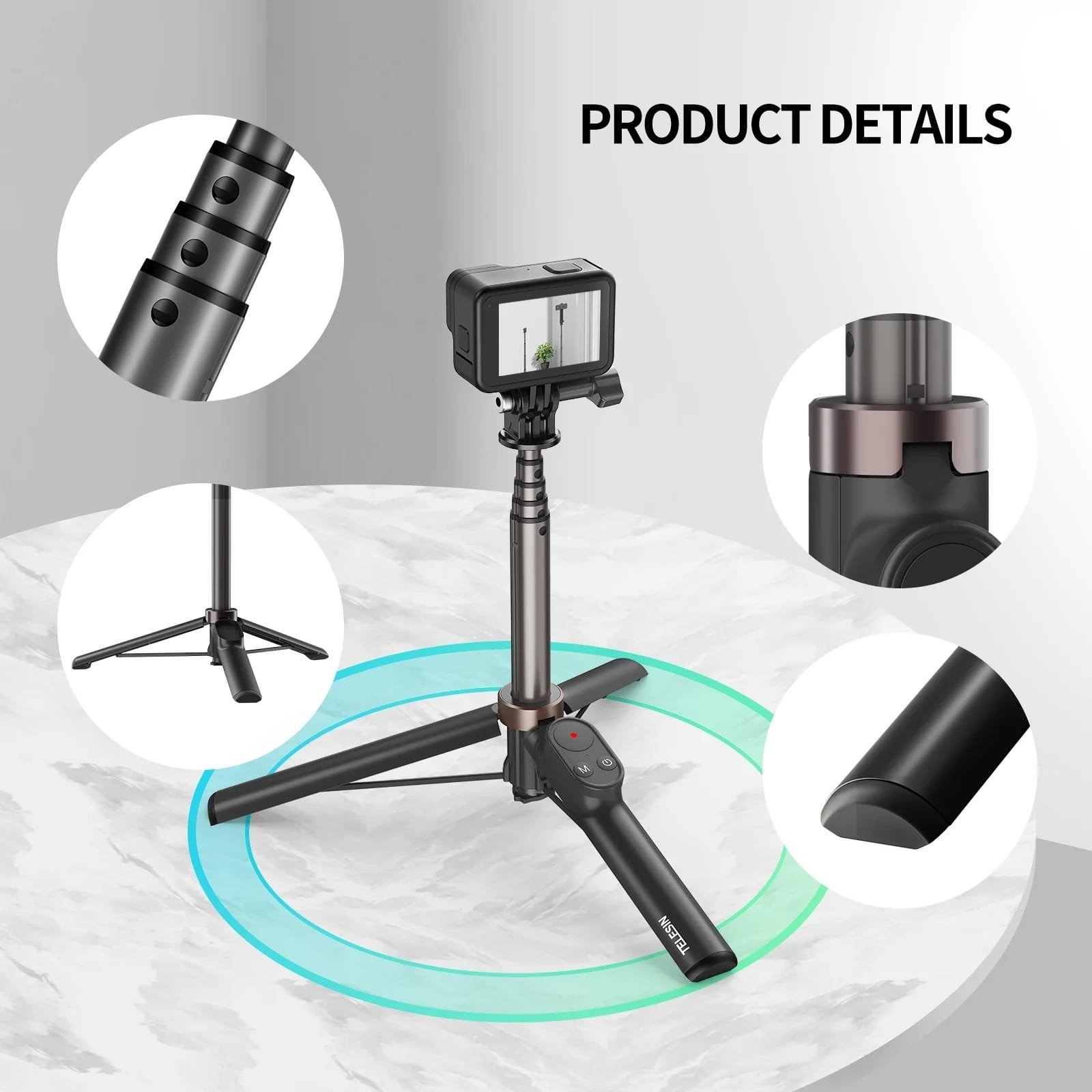 TELESIN 0.6M Vlog Selfie Stick Tripod with Remote for GoPro TE-RCSS-001 thumbnail 7