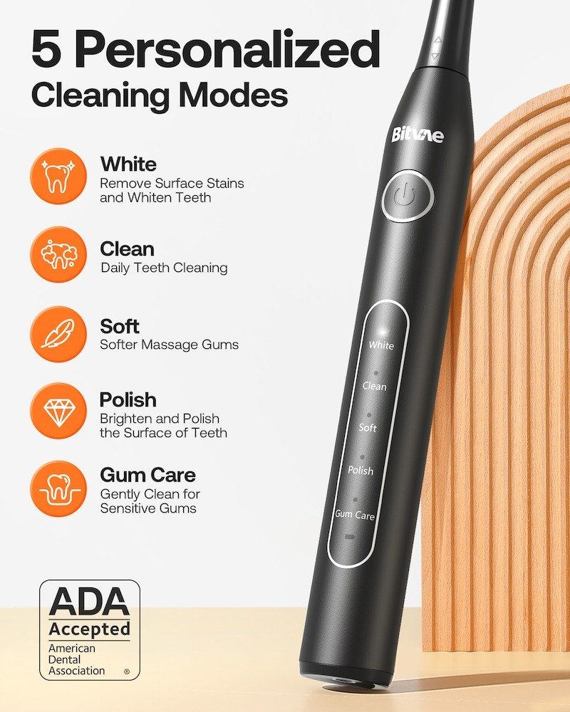Bitvae Toothbrush Bundle: 8 Heads, Travel Case, Holder, Headcap - Black BV-D2 thumbnail 3
