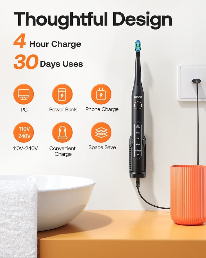 Bitvae Toothbrush Bundle: 8 Heads, Travel Case, Holder, Headcap - Black BV-D2 thumbnail 2