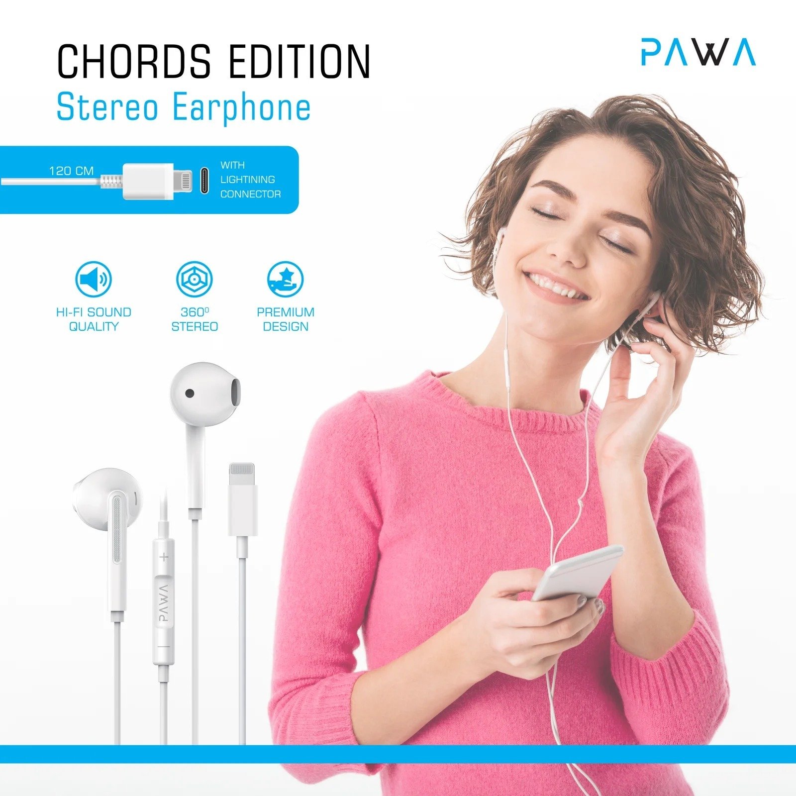 Pawa Chords Editions Stereo Earphone with Lightning Connector 3.5mm White PW-LTEP20 thumbnail 2