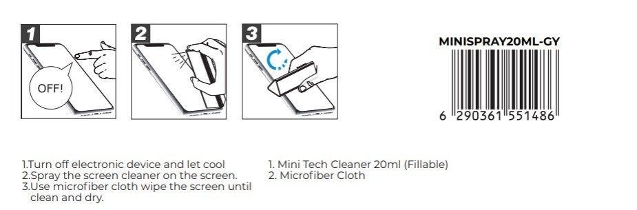 BluPebble Mini Tech Cleaner with Cleaning Kit 20ml in Gray - MINISPRAY20ML-GY thumbnail 4