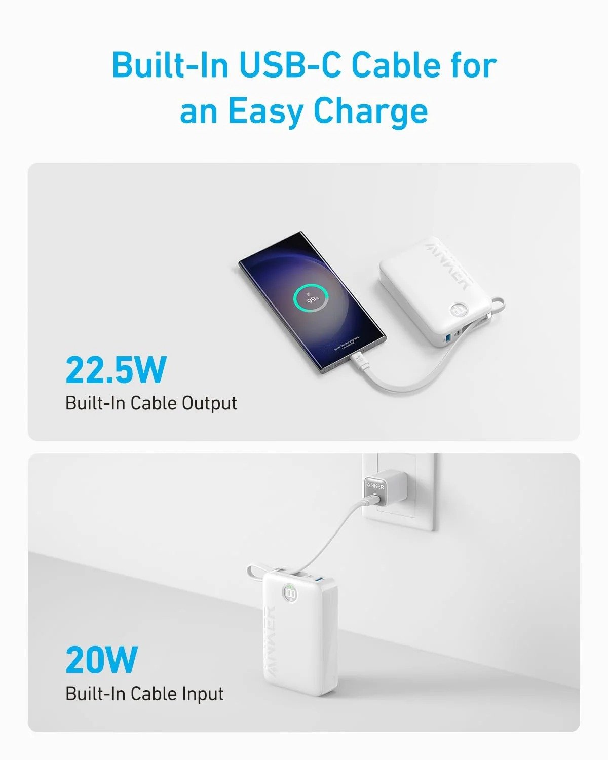 Anker PowerCore 335 20000mAh 22.5W Power Bank with Built-in USB-C Cable A1647HV1 thumbnail 5