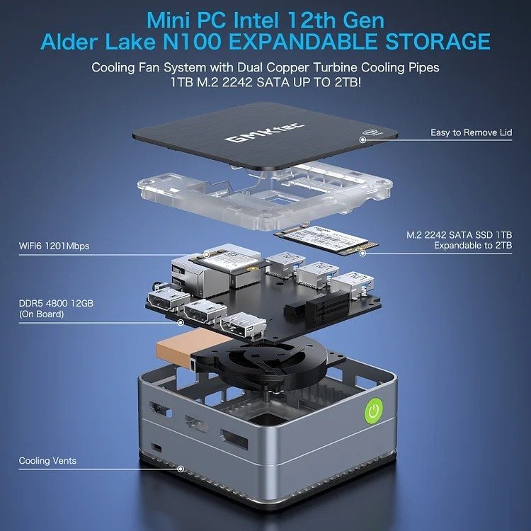 GMKTEC Mini PC Intel N100 12th Gen, 12GB RAM, 512GB SSD
