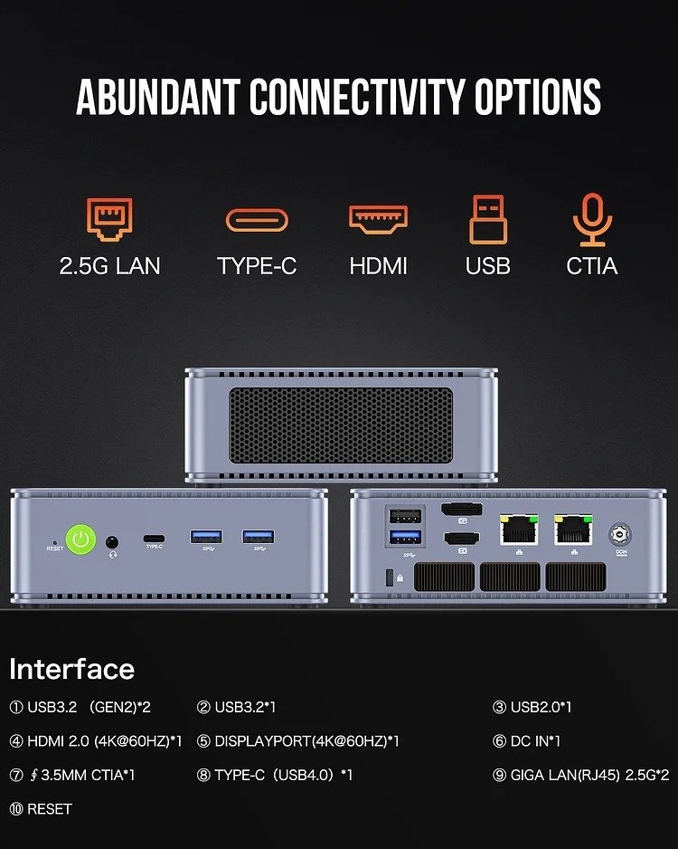 GMKtec Mini PC AMD 7840HS - 32GB/1TB SSD, Win 11 Pro - NUCBox-K6 thumbnail 4