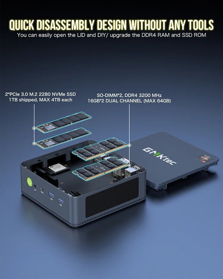 GMKtec Mini PC AMD 5700U - 32GB/1TB SSD, Win 11 Pro - NUCBox-M5 thumbnail 8