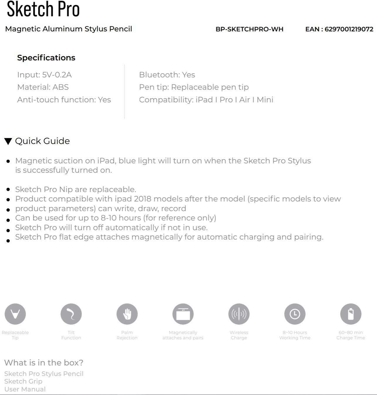 BLUPEBBLE SKETCH PRO STYLUS PENCIL WHITE BP-SKETCHPRO-WH thumbnail 9