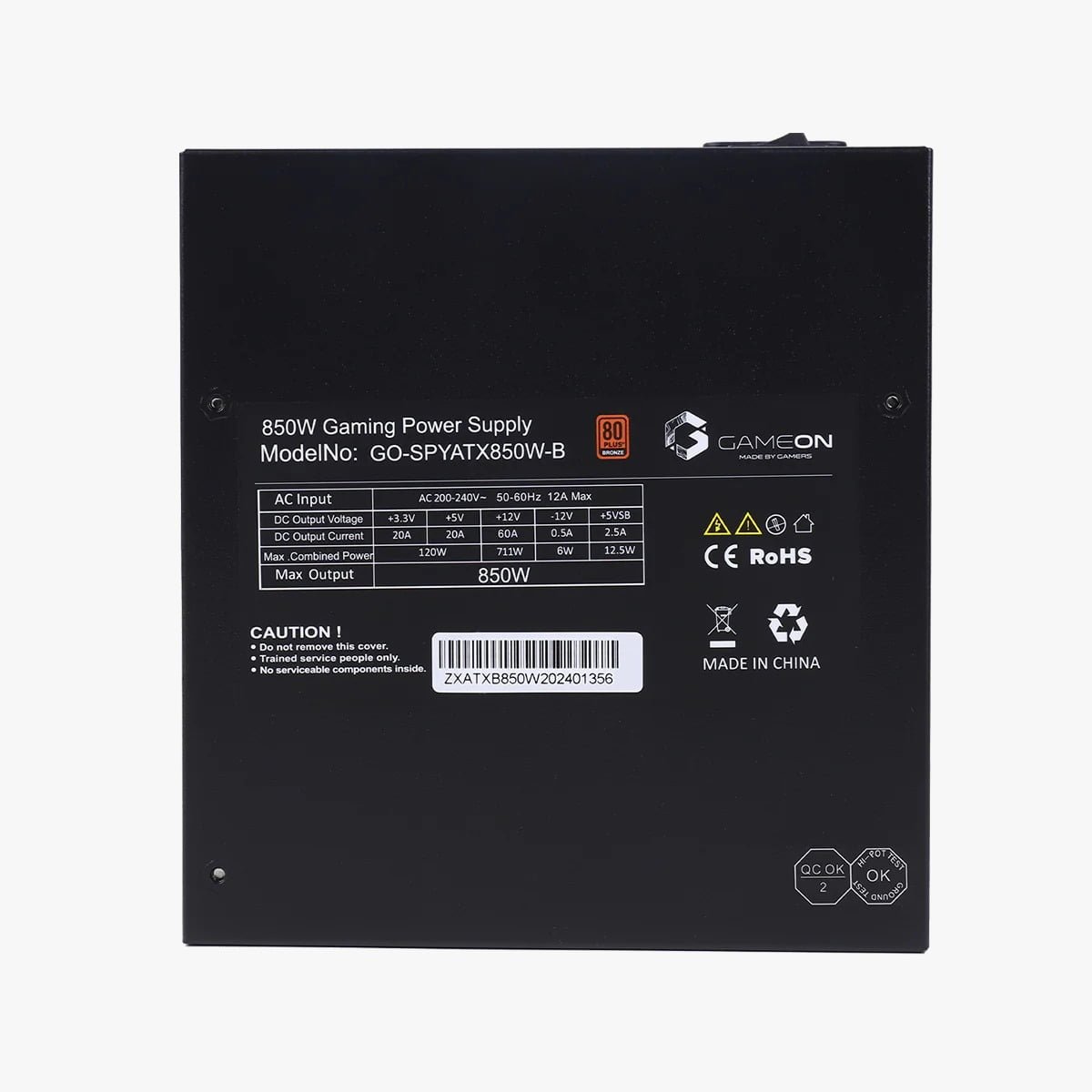 GameOn 850 Watts 80 Plus Bronze Gaming Power Supply - High Efficiency GO-SPYATX850W thumbnail 4