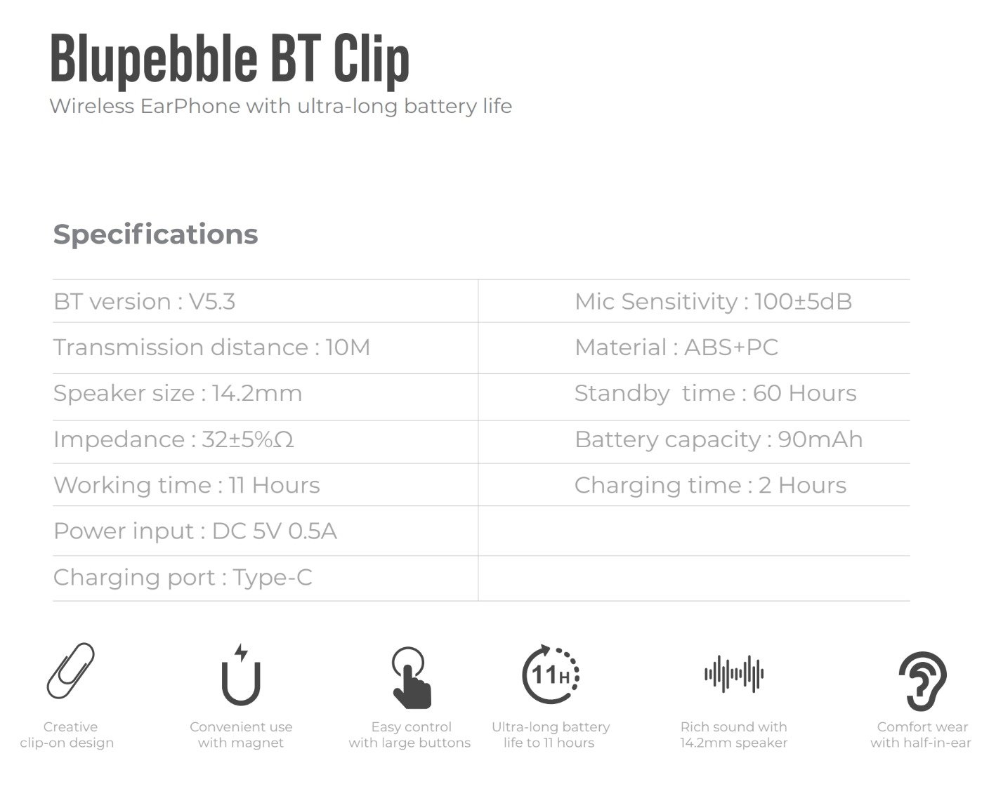 BLUPEBBLE BT CLIP WIRELESS EARPHONE WHITE BP-BTCLIP01-WH thumbnail 11