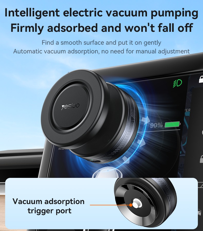 YESIDO ELECTRIC VACUUM CUP MAGSAFE HOLDER WITH BALL HEAD BLACK C224 thumbnail 4