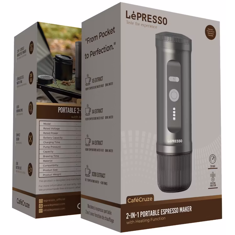 LEPRESSO 2 IN 1 PORTABLE ESPRESSO MAKER GRAY LPCFFPCM0095-GY