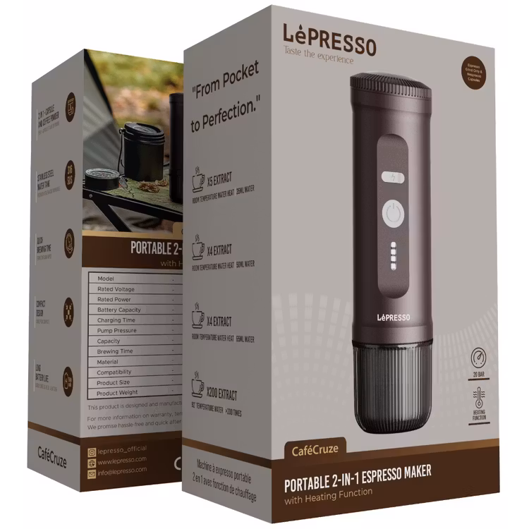 LEPRESSO 2 IN 1 PORTABLE ESPRESSO MAKER BROWN LPCFFPCM0095-BR