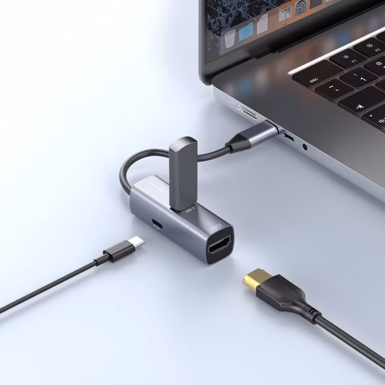 POWEROLOGY ALUMINUM MINI USB-C HUB PD100W BLACK PWJT424BK thumbnail 4