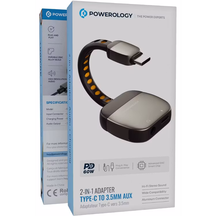POWEROLOGY 2 IN 1 ADAPTER TYPE-C TO 3.5MM AUX PD60W GREY PWYSTC8722GY thumbnail 7