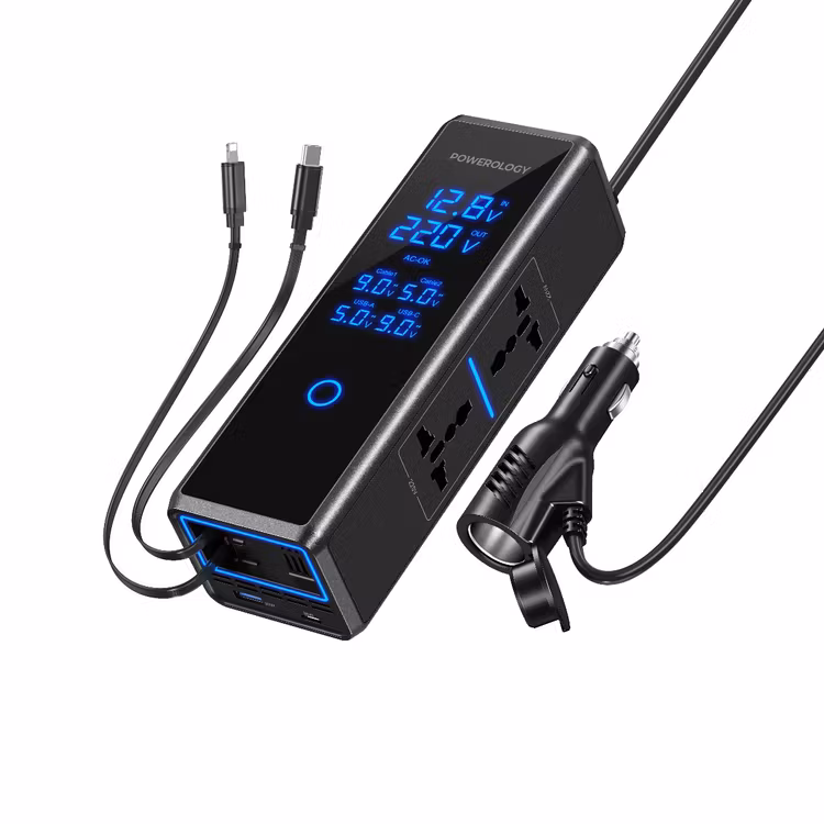 POWEROLOGY 300W X2 AC SOCKET CAR POWER INVERTER PD36W BLACK PWCP1300WBK