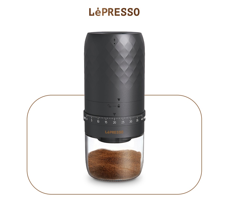 LEPRESSO GRINDAMICO RECHARGEABLE COFFEE GRINDER STAINLESS STEEL BURR BLACK LPCFFGA0021BK