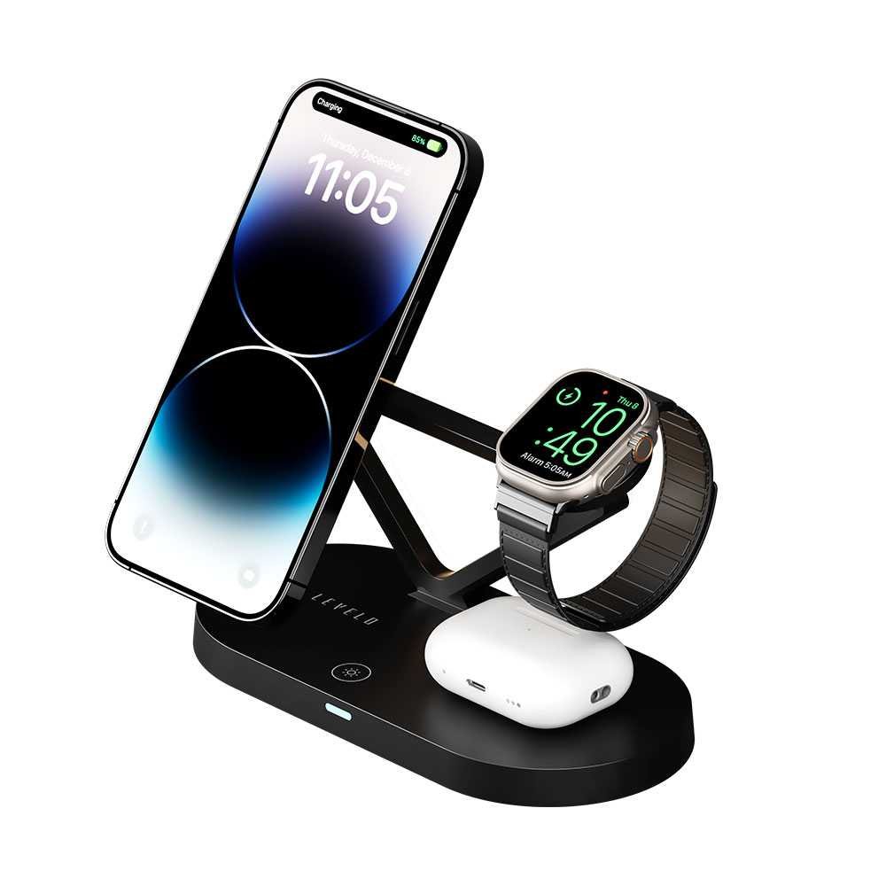 LEVELO PREMIO 5 IN 1 MAGSAFE WIRELESS CHARGING STATION 15W BLACK