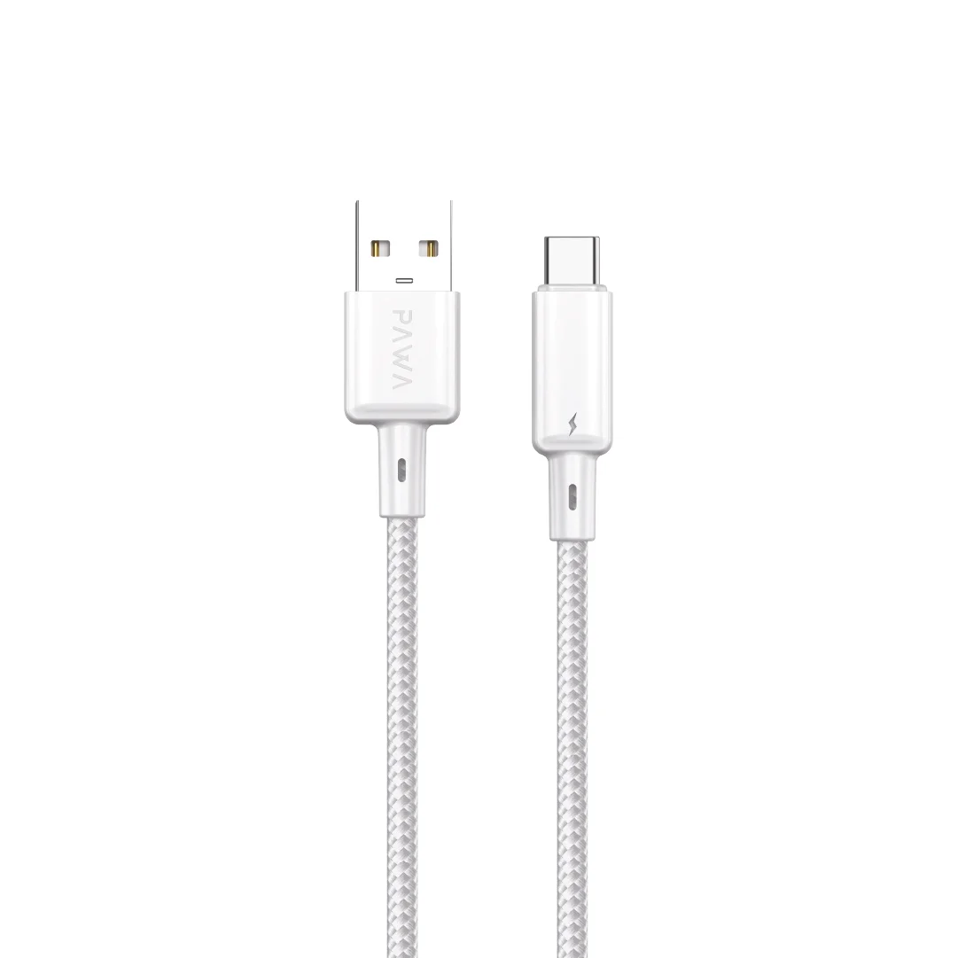 PAWA 3A USB A TO TYPE C QUICK CHARGING BRAIDED CABLE 1.2M PW122 WHITE PW-BTLT12AT-WH